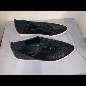 Black [faux] leather slip-on sneakers